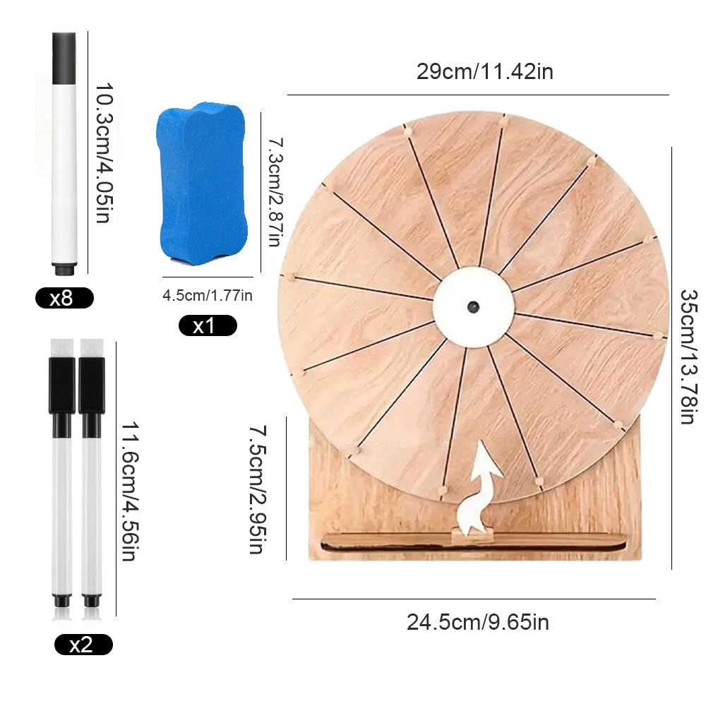 SKIKHN Gelukswiel om te draaien, 30cm Groot Gelukswiel Set, 12 Beschrijfbare Gelukswielen met Radiergum en Markeerstift, Gelukswiel om Zelf te Ontwerpen, Draaiwiel Gelukswiel voor Woordspelletjes