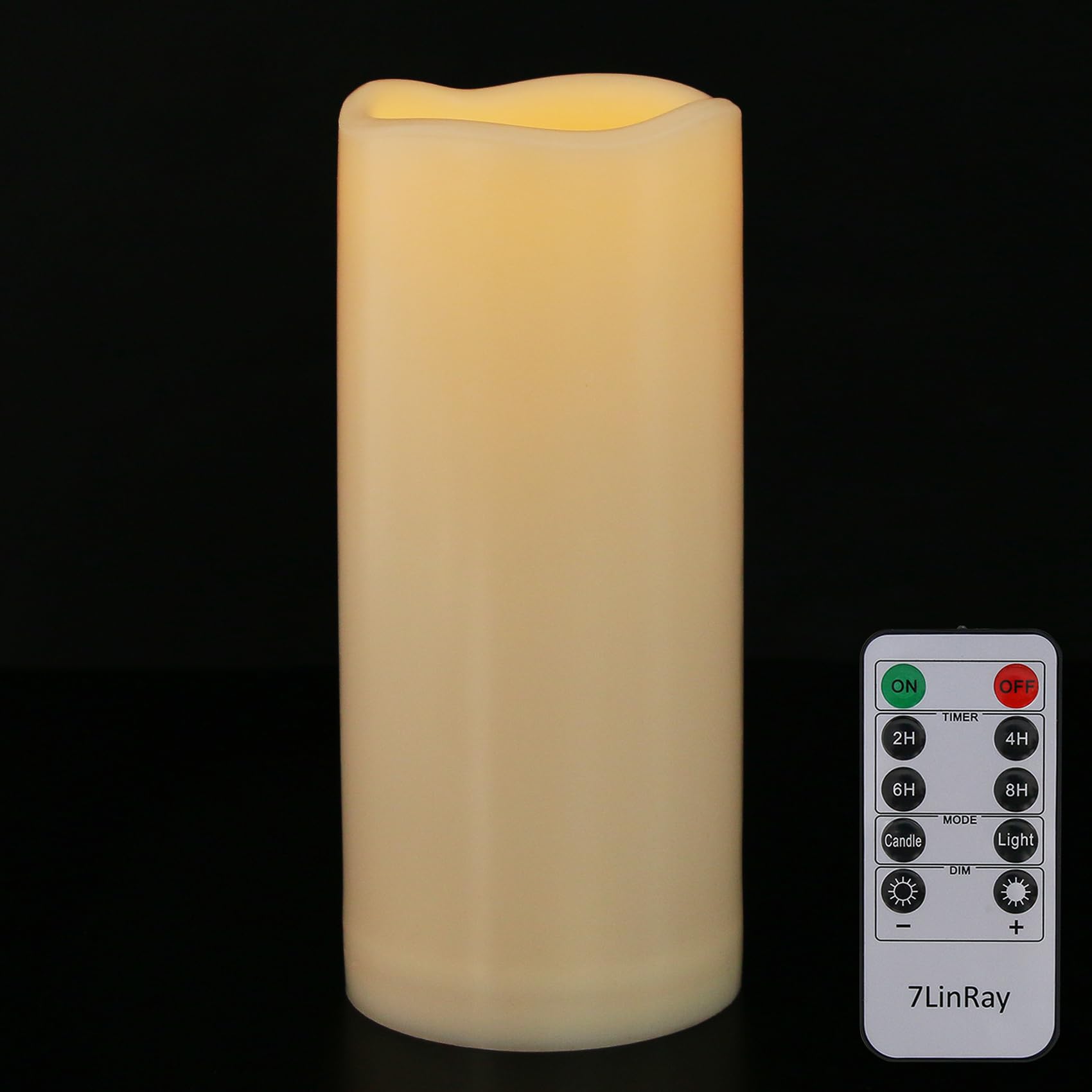 7LinRay 3" x 7" Outdoor Flameless Candles with Remote and Timer, Battery Operated Flickering LED Flameless Pillar Candles for Wedding Home Decoration, Ivory, Plastic, 1 Pack