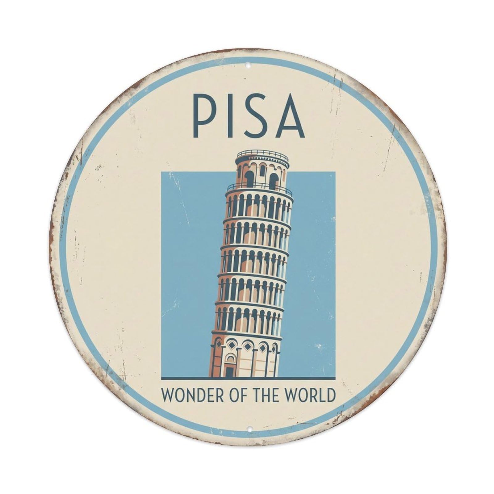 Cmhok Vintage Style Vintage Travel Pisa Tower Italy Metal Tin Sign Plaque Wall Decor For Cafe, Club, Garden Round Metal Poster 8X8inch