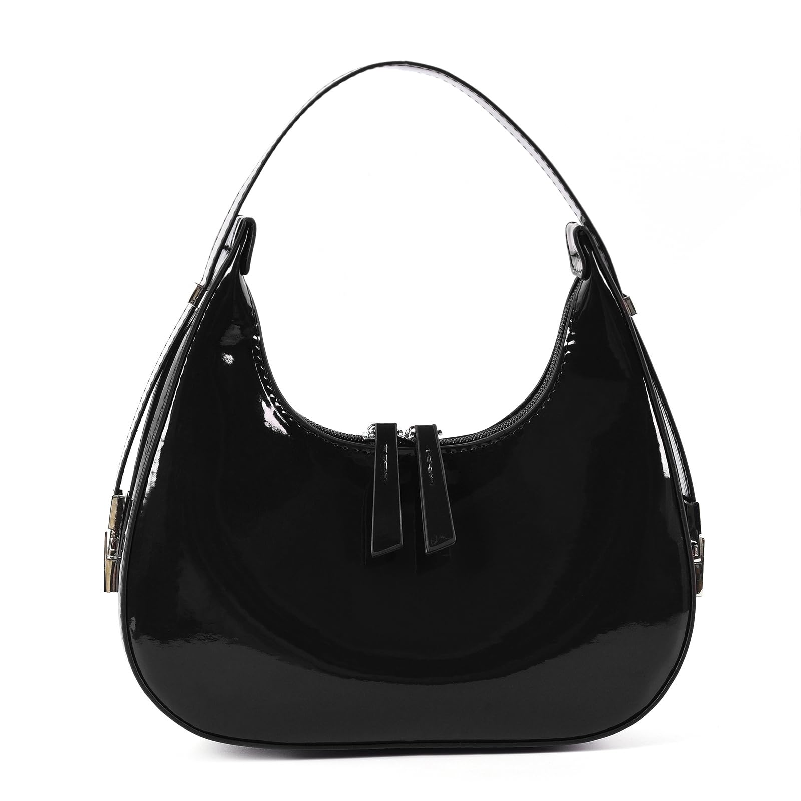 Didida Y2K Moon - Bolsa de hombro para mujer, diseño retro con asa superior, piel de charol, bonita bolsa pequeña para las axilas - Negro -