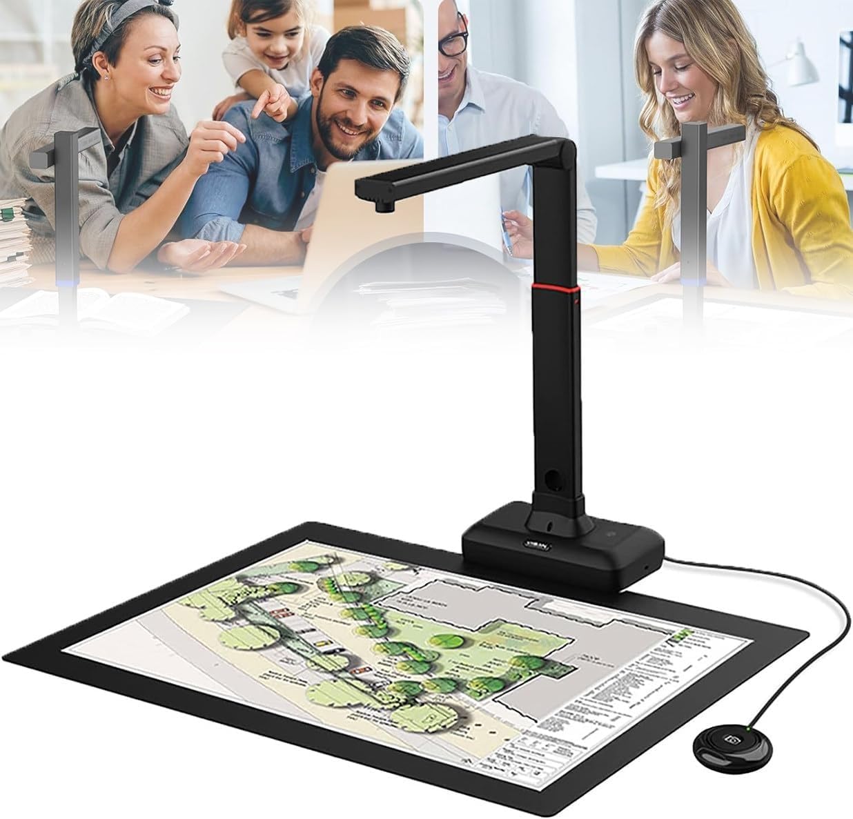 Smart Document Scanner, A2 Large Format Book, 23MP USB Camera, With 360-degree Wide-Angle Lens LED Fill Light, OCR Multi-Language, For Teaching Business Meetings