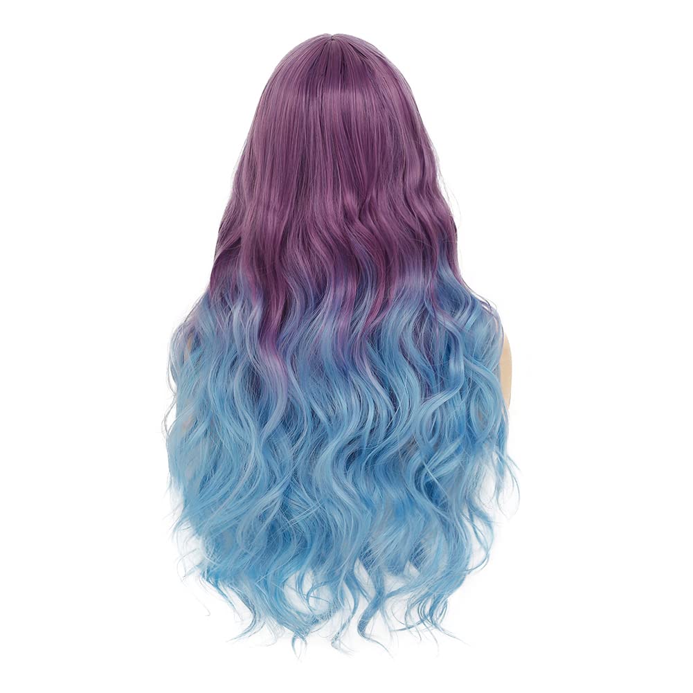 Amazon.com : Tseses Purple to Blue Long Curly Wigs for Women  display picture 1