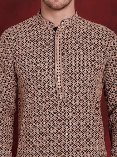Image of Jompers Men's Pure Cotton Regular Fit Sequin Embroidered Kurtas