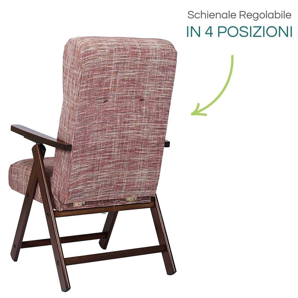 PALUPLUS Poltrona Molisana Reclinabile, Misura 62x67x109 cm, Schienale Regolabile in 4 Posizioni, Struttura e Braccioli in Legno di Faggio, Sedia per casa, Portata 110Kg -221C (Rosso Striato)