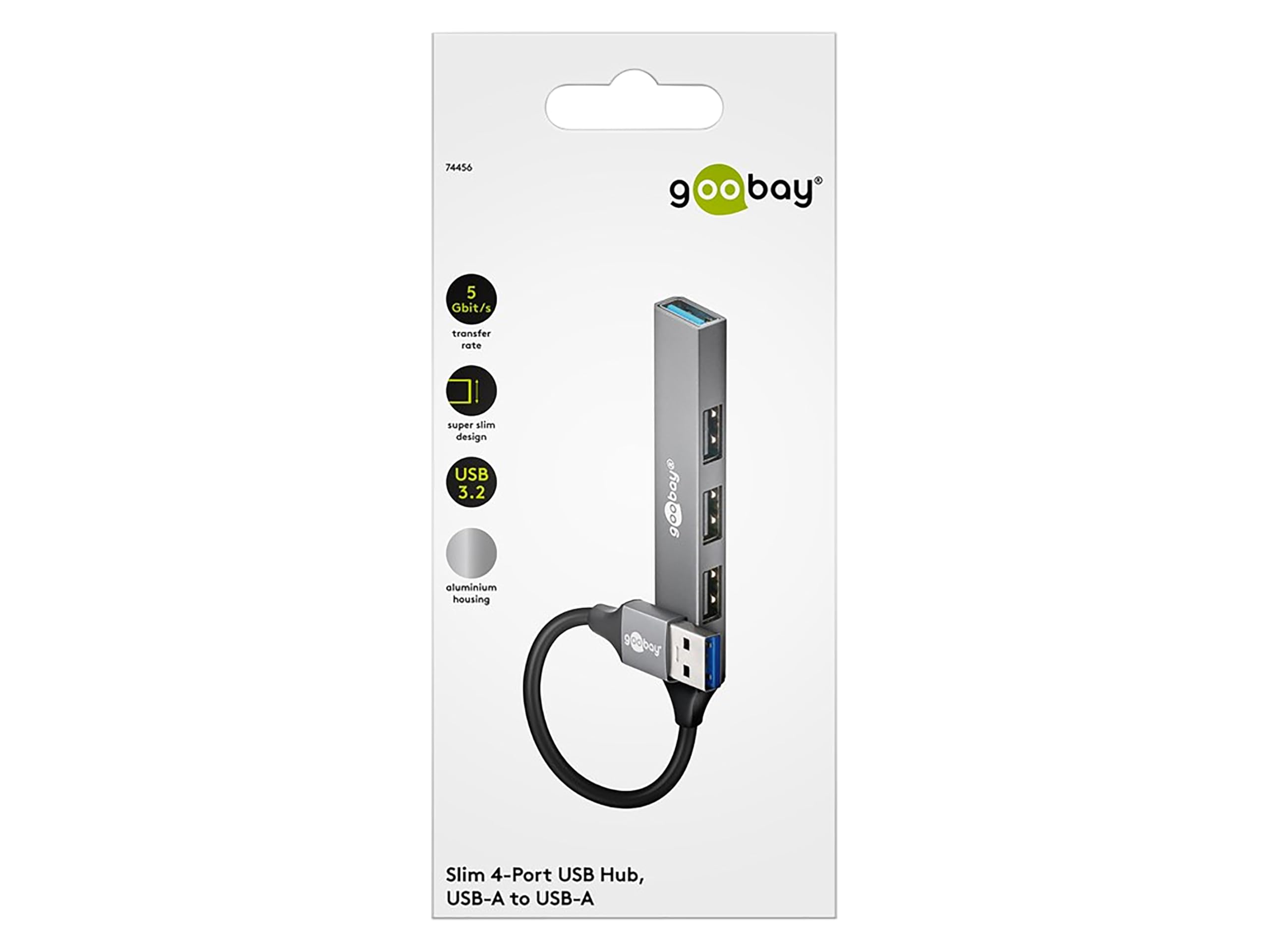 Goobay 4-portowy USB 3.2 Slim, wielokrotna wtyczka, rozdzielacz 5 Gbit, smukły hub A na 4-drożny Multiport 3.0 - 74456