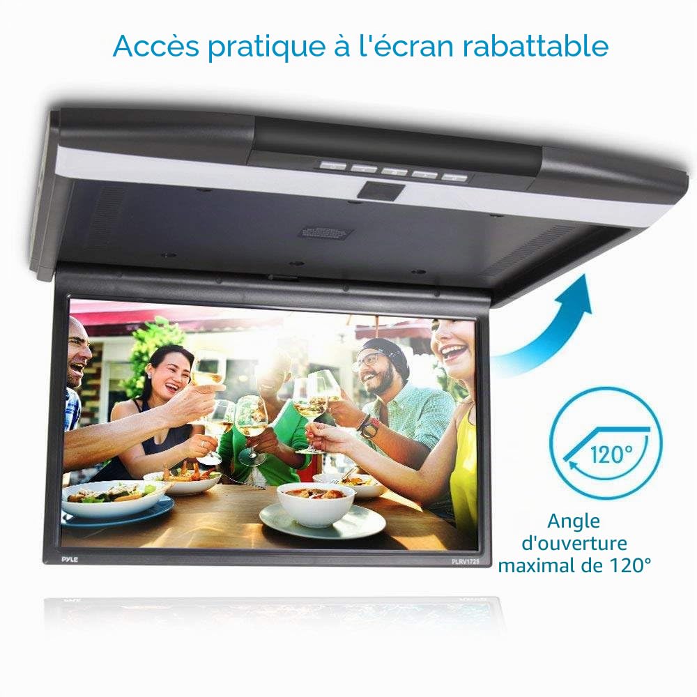 Heumbio ÉCran De Voiture Mp5 Monté Au Plafond De 17.3 Pouces, TV MontéE Au Plafond pour Bus Mp5 Hdmi 1080P, Lecteur VidéO De Voiture 16:9,Black
