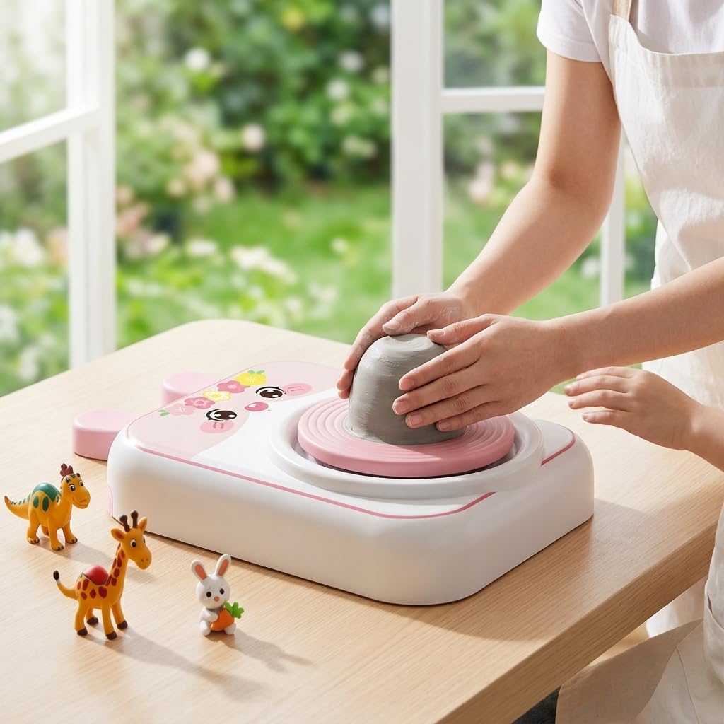 Yunmeryker Kit Ceramica Fai da Te per Bambini, Tornio Elettrico con Argilla Autoindurente, Set Creativo per Modellare