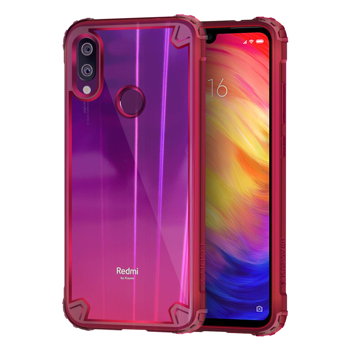 KAPAVER® Transparent Hybrid Hard PC Back TPU Bumper Impact Resistant Protection Cover for Redmi Note 7 / Redmi Note 7 Pro (Red)
