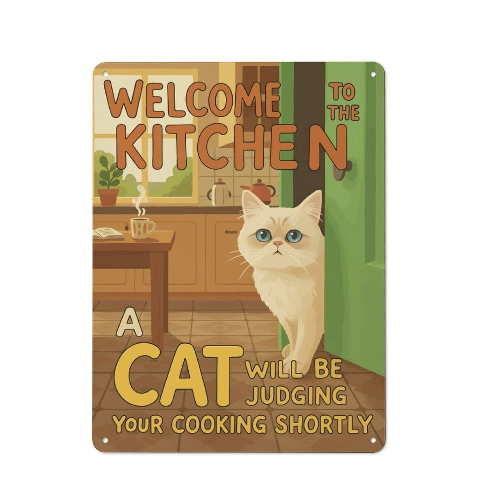 Junmoney Style-19 Tin Wall Plaque 40X30cm With Welcome To The Kitchen Cat Poster For Guest Room Or Hallway, For Garage, Workshop And Man Cave Decoration
