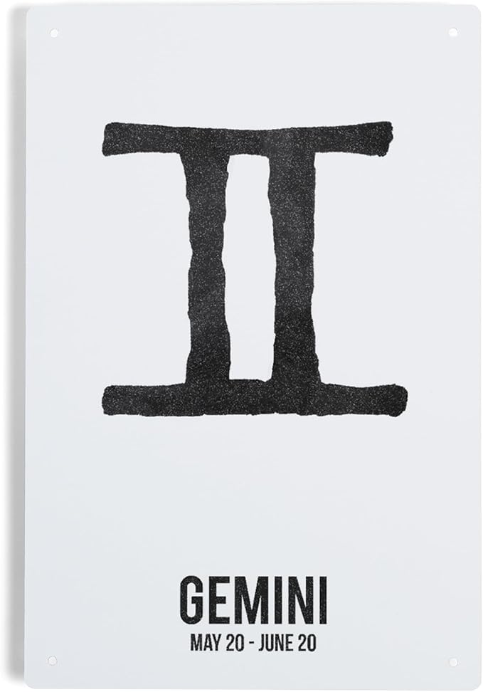 Lantern Press 6x9 Inch Metal Sign, Gemini, Astrology Zodiac Symbol, Ink Drawing