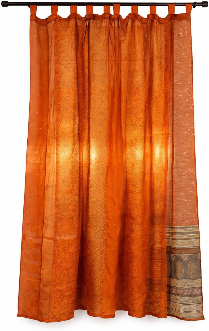 Assorted Sari Hippie Colorful Vintage Old Sari Curtains, Boho Patchwork Light-Filtering Window Treatment Saree, Silk Blend, 83" L x 43" W (Yellow)