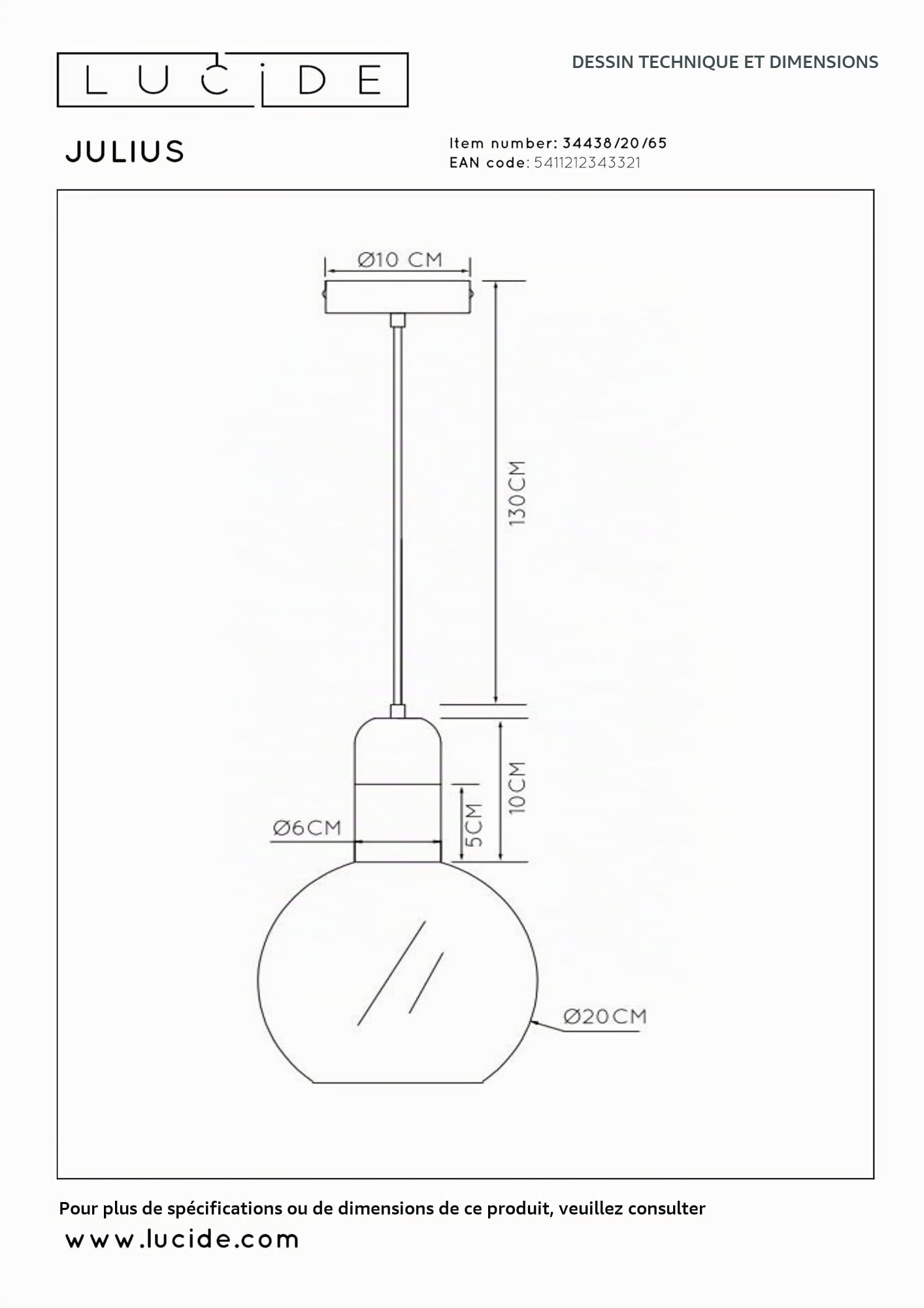 LUCIDE JULIUS - Suspension - Ø 20 cm - 1xE27 - Fumé