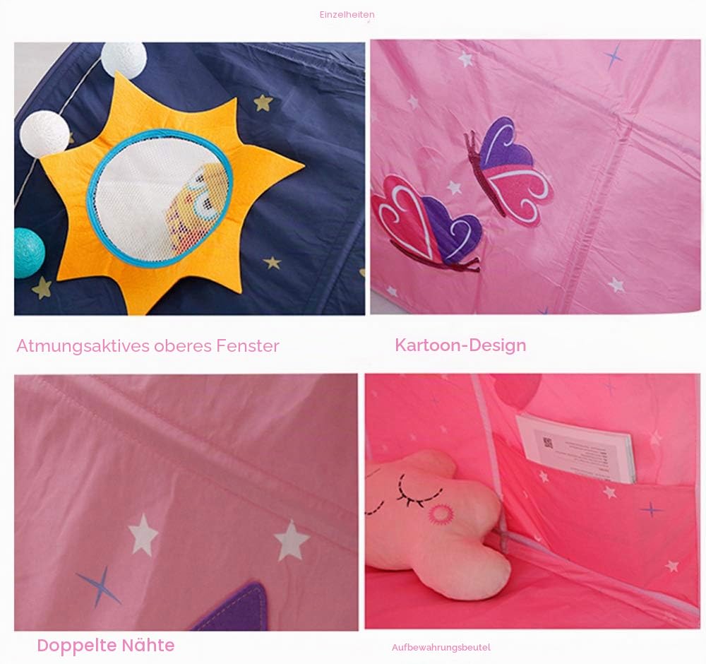 Kinder-Hochbett Tunnelzelt für 90-100 cm Breite Hochbett Etagenzelt, Stoff, Rosa, Einzelbett