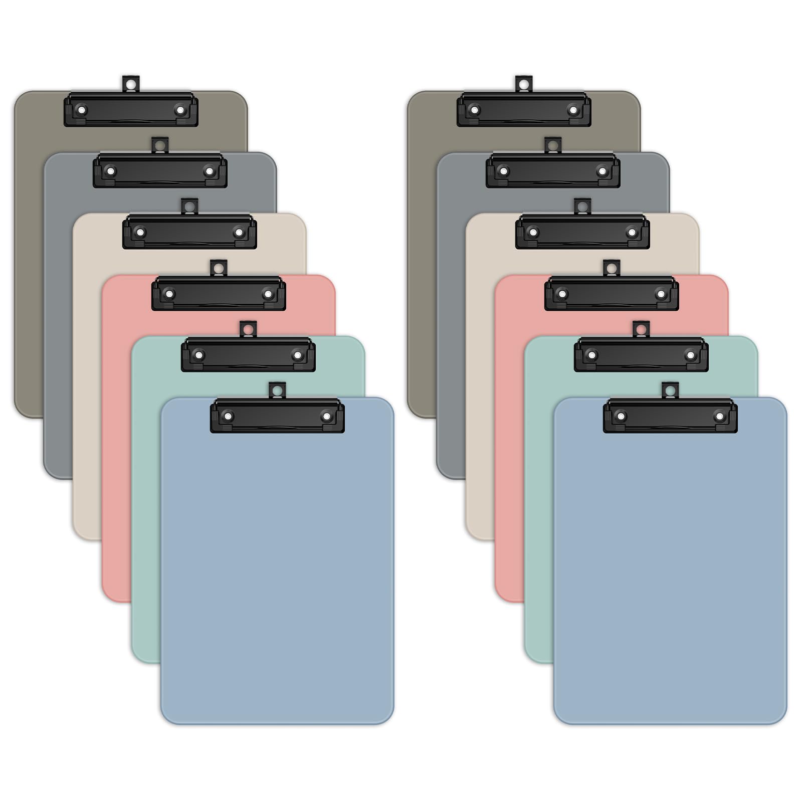 Zoenley A4 Plastic Clipboard Set of 12, Morandi Colorful 12.5 x 9 Letter Size for Classroom, Students, Teacher, Nurse, 8.5 x 11 Clip Board with Low Profile Black Clip, Office & School Supplies