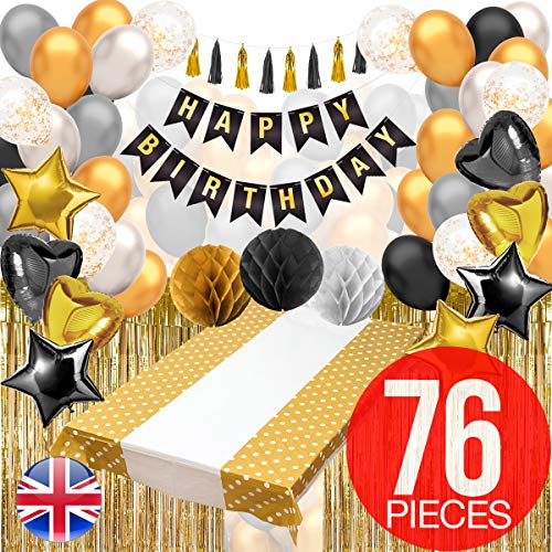 Black And Gold Party Decorations with Happy Birthday Banner - Birthday Party Decorations