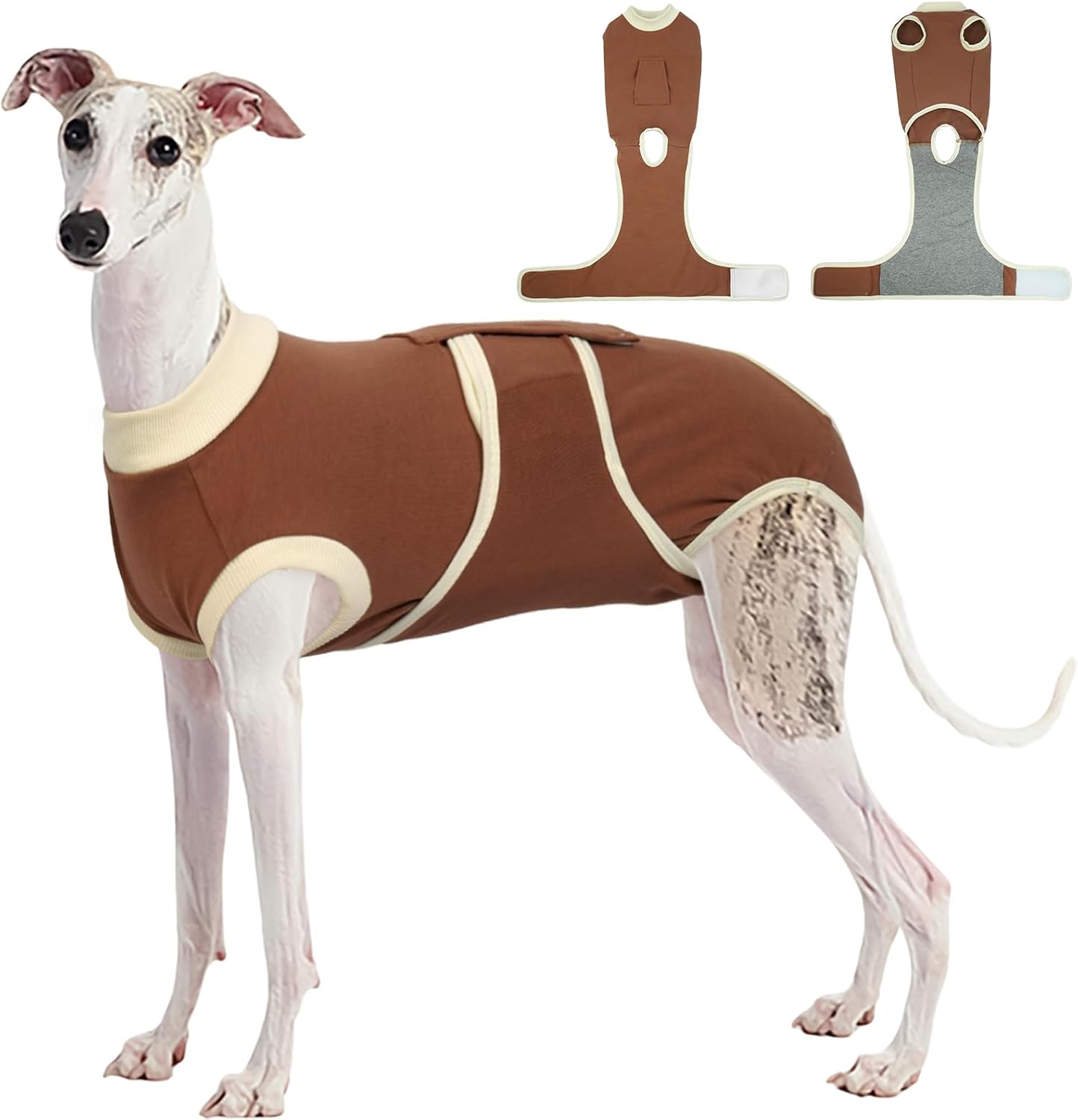 Kuoser Dog Recovery Suit, Soft & Breathable Fabric, Anti Licking, Cone Alternative, Brown XL