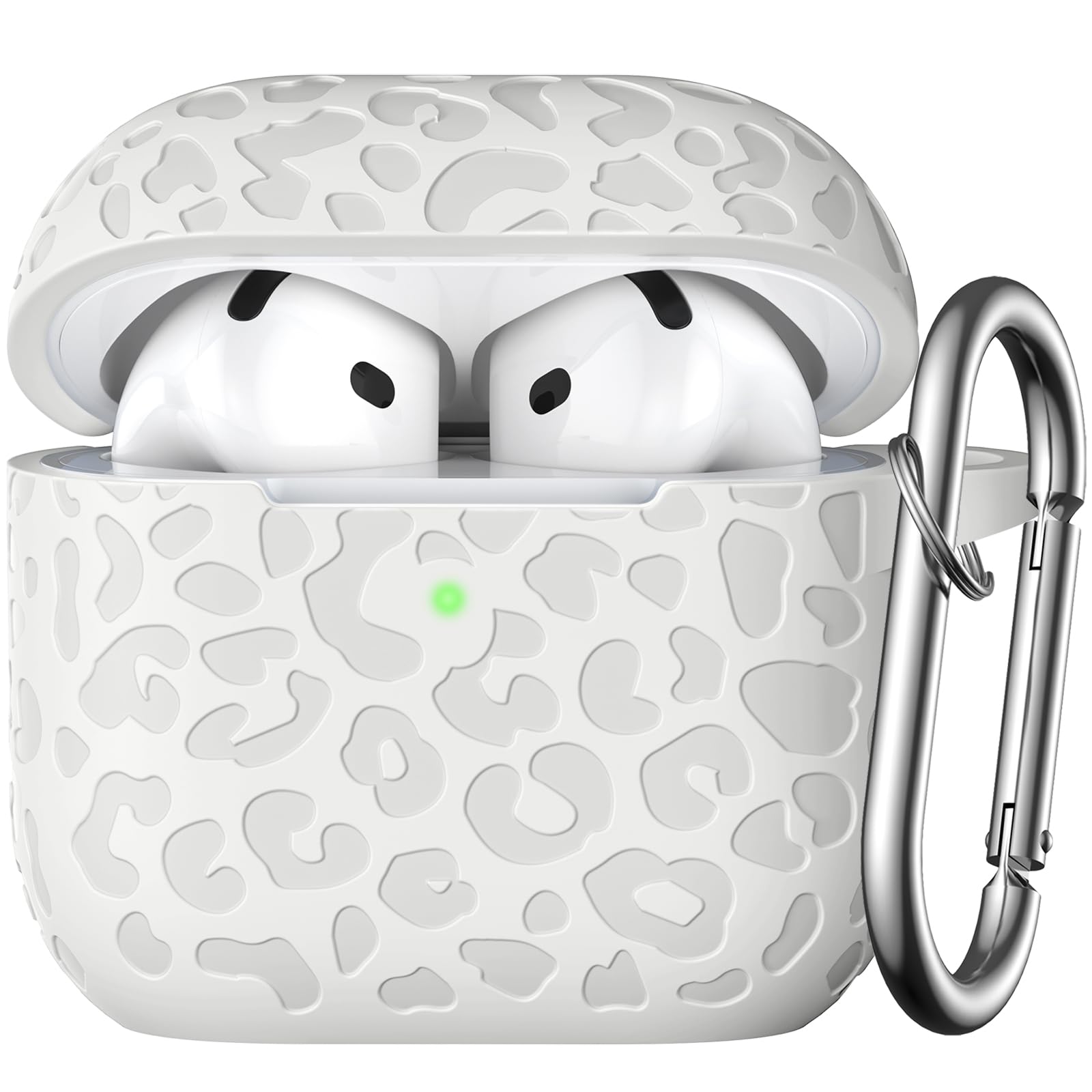 Leopard Engraved for AirPods 4 Case Cover 2024,Soft Silicone Protective Case for Apple AirPods 4th Generation Case for Women,Cute AirPod 4 Case Accessories with Keychain (Starlight)