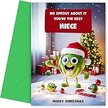 Funny Niece Christmas Card - No Sprout - Humorous Xmas Cards for Women - Perfect Holiday Christmas Card for Niece with Funny Words - 7x5 - Blank Inside