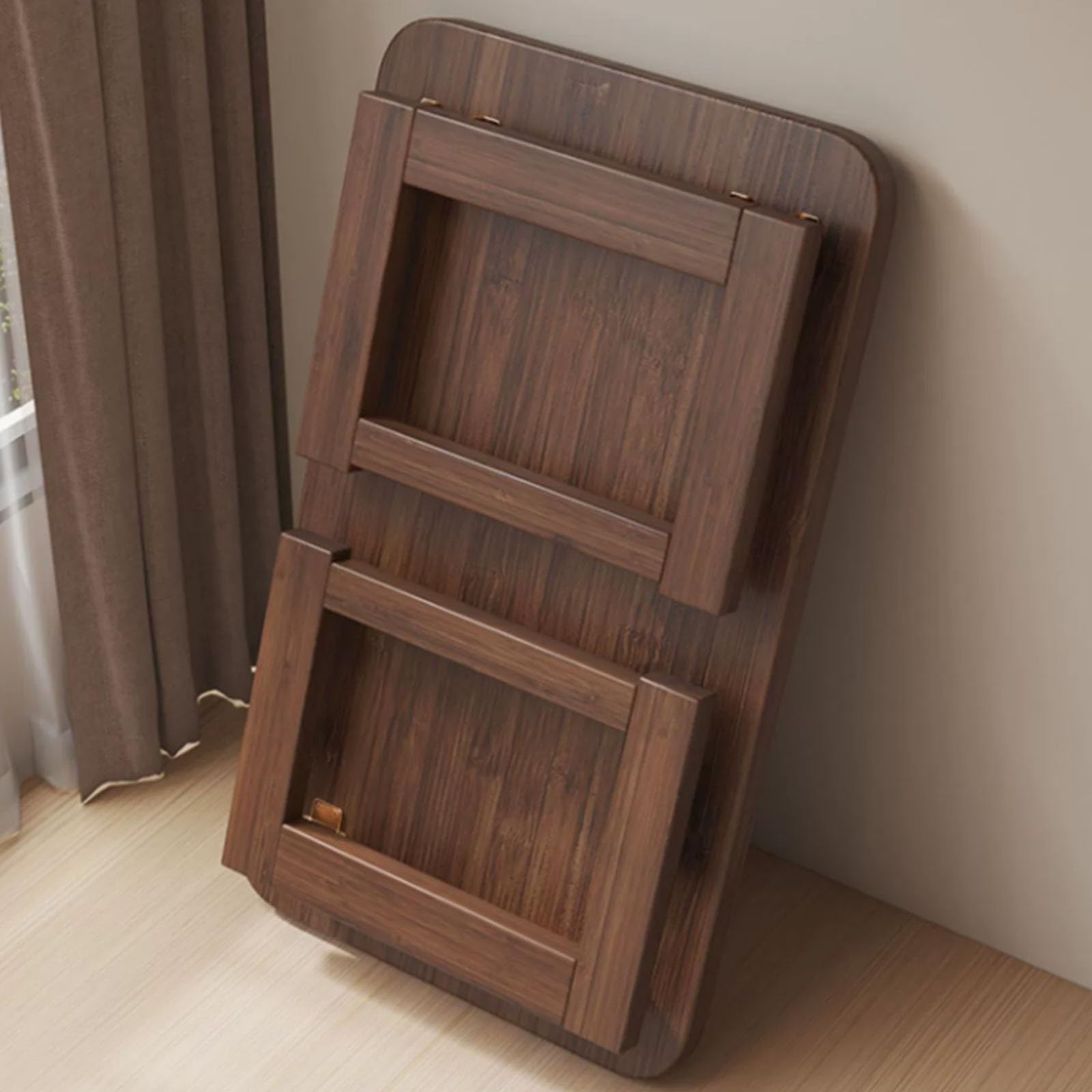 Składany stolik wykuszowy z litego drewna - nowoczesny uroczy stolik kawowy do łóżka - niski stół do nauki orzech włoski h 60 x 40 x 3 cm - t do siedzenia podłogowego
