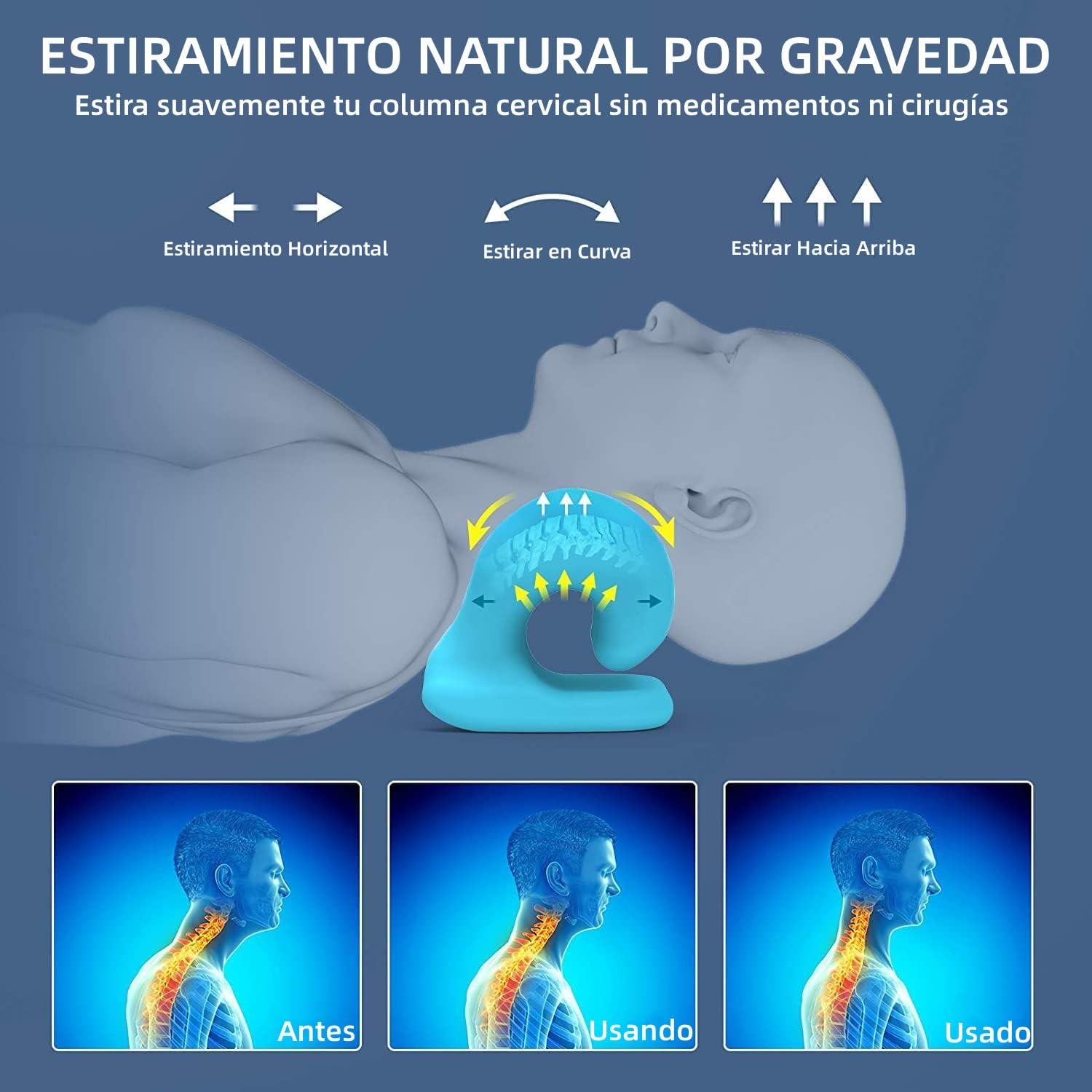 Neck and Shoulder Relaxer,Neck Stretcher,Cervical Spine Alignment for Pain Relief,Chiropractic Pillow with Massage Point,C-Shape,Blue