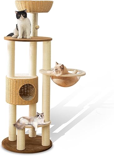 Miniatura 1 de Moderna torre de árbol para gatos grandes 2025, módulo espacial avanzado, nido de gato, árbol de amigos enormes de múltiples niveles tejido a mano,