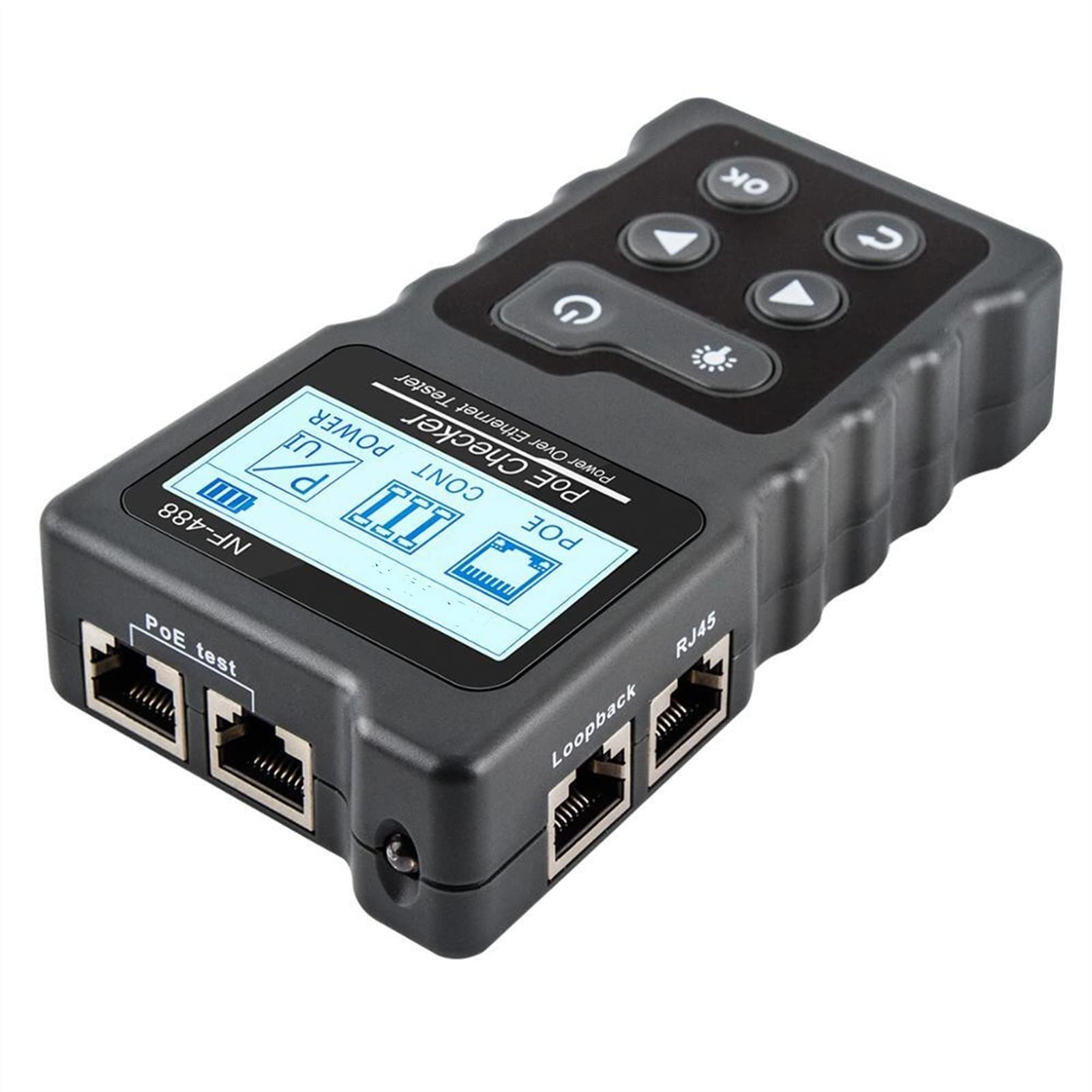Detector de pared, LCD Testador de cables de red LAN Test Poe Checker NF-488 Probador de corriente de voltaje POE en línea con rastreador de cable el Ethernet