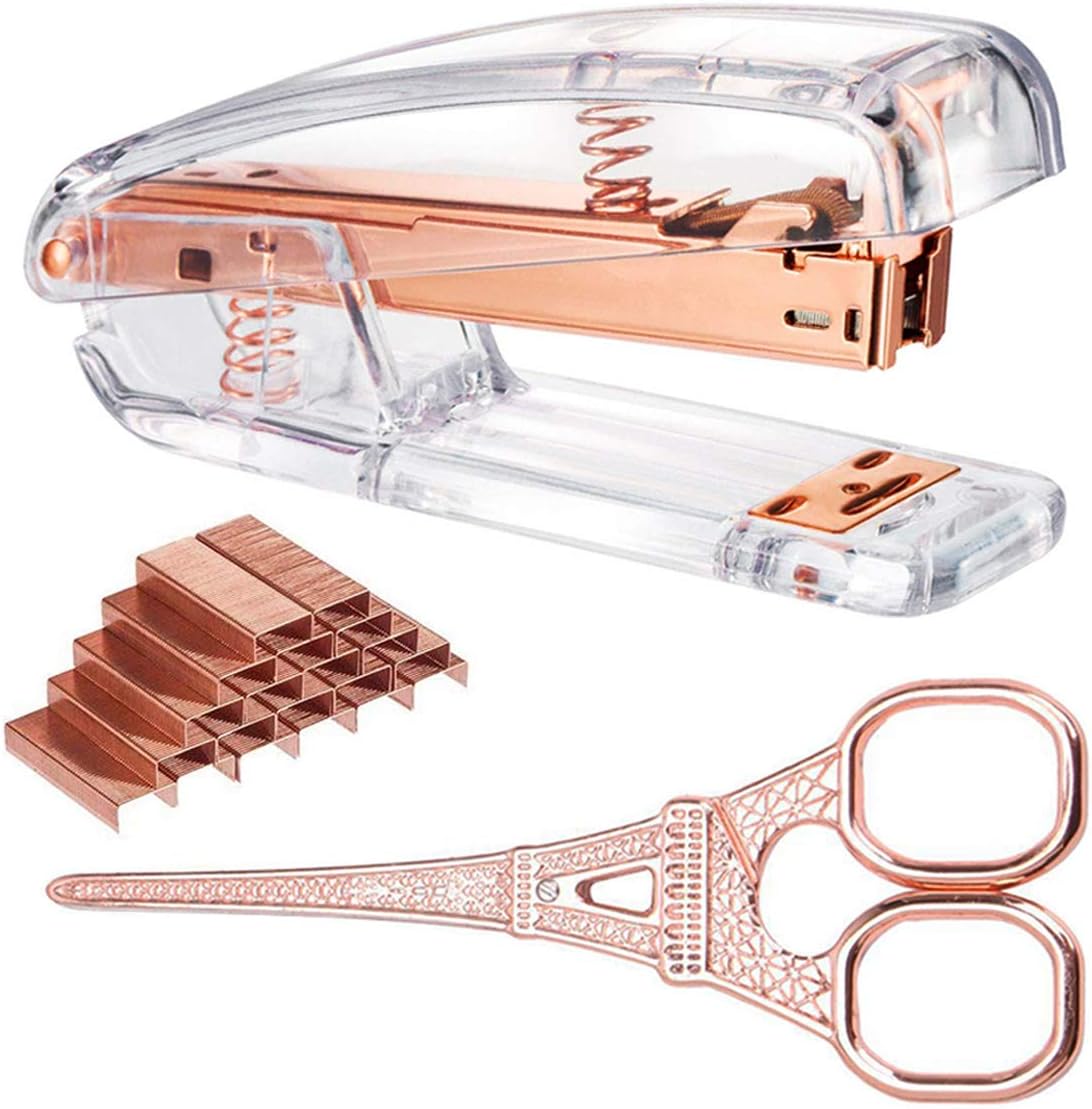 Rose Gold Scissors and Stapler Set - Scissors and Stapler with 1000 Staples, Luxury Set of Rose Gold Office Supplies & Desk Accessories