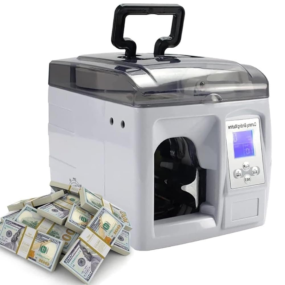 KJZQXYX Automatic Small Banknote Baling Machine, Cash Strapping Bundling Money Packer,with Counting Function,24 Times/Min
