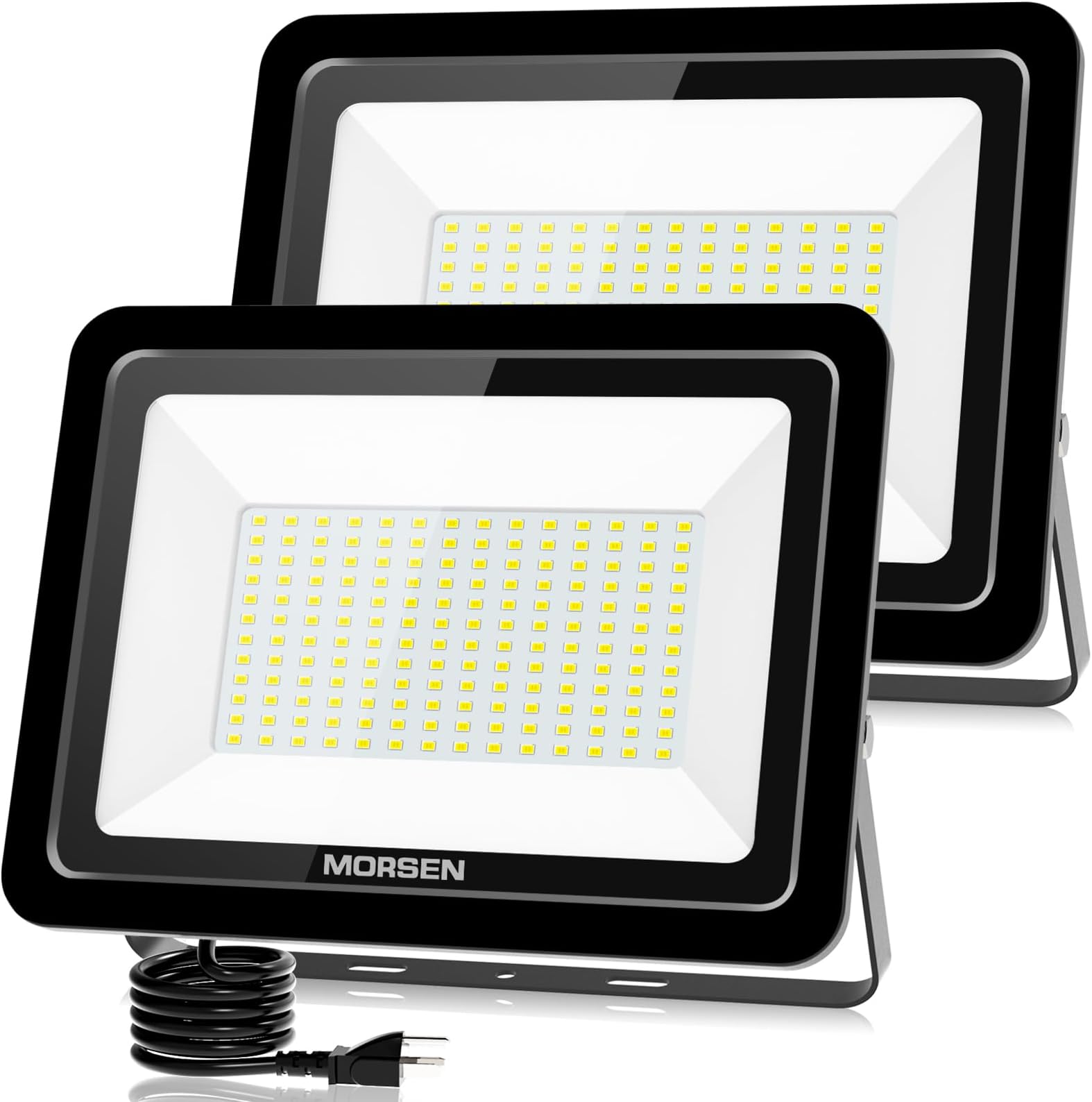 200W Flood Light Outdoor Plug in - 20000LM 5000K LED Flood Light, IP66 Waterproof, UL Listed Daylight Security Lights for Garden, Yard, Garage, Stadium, 2 Pack
