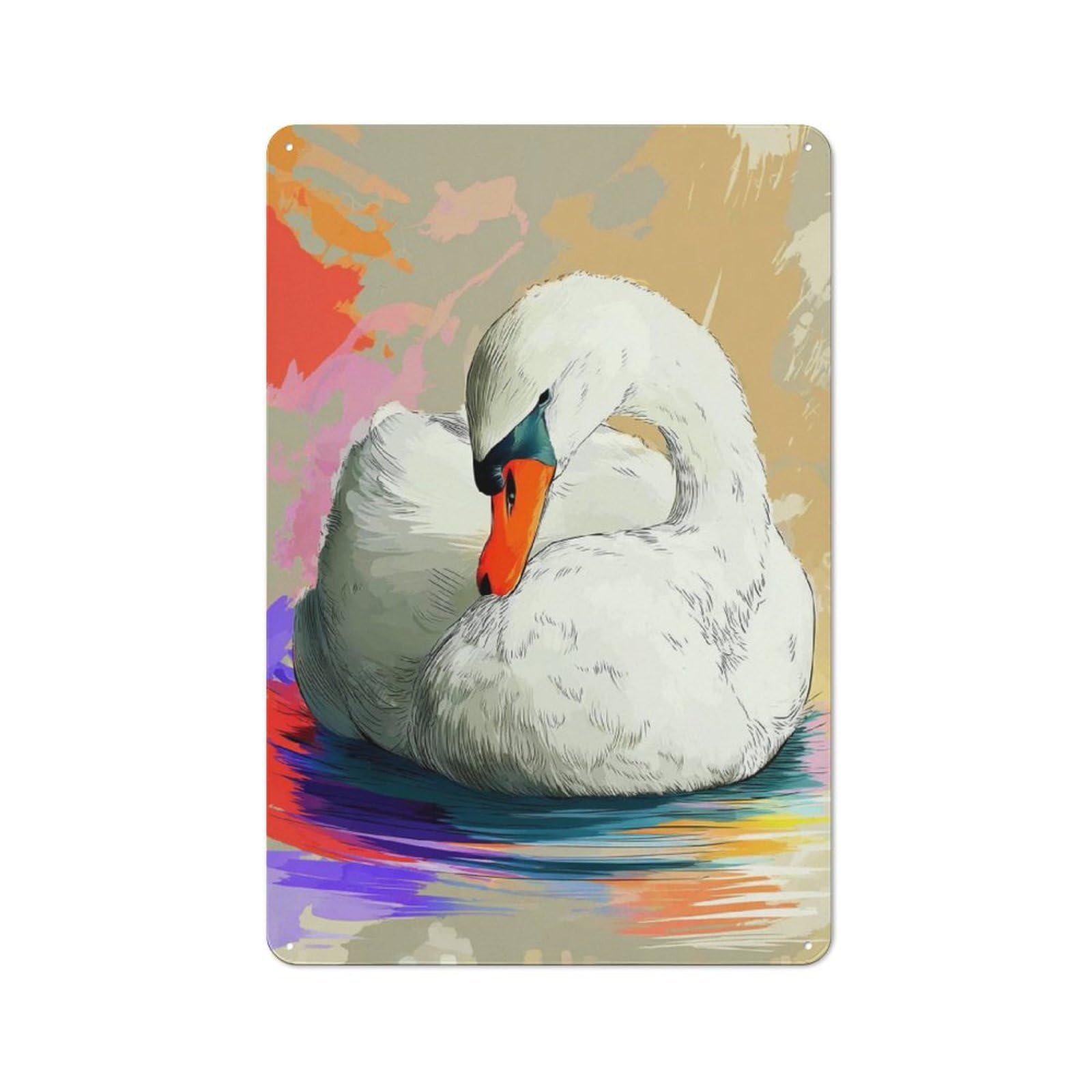 Junmoney Colorful Swan Painting Metal Plaque 30X20cm With For Hallway Wall, Retro Decor, For Themed Interiors In Hallways And Entrance Areas