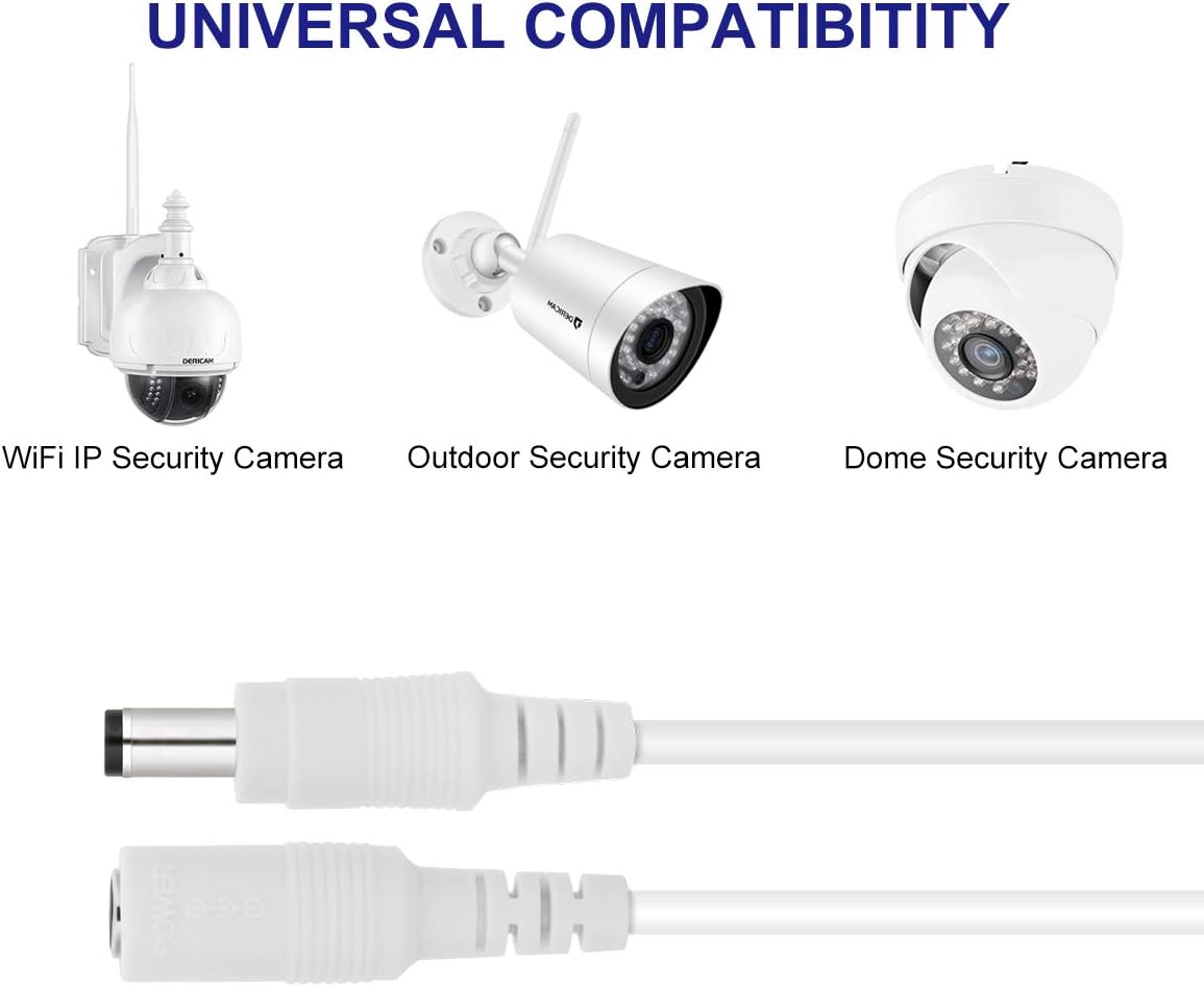 Dericam Universal 30ft Power Extension Cable, DC 12 Volt Power Adapter Extension Cord, Extend Additional 30ft/9 Meters Length for DC 12V Power Adapter or Wall Charger, 5.5mm DC Plug, 12V-9M, White