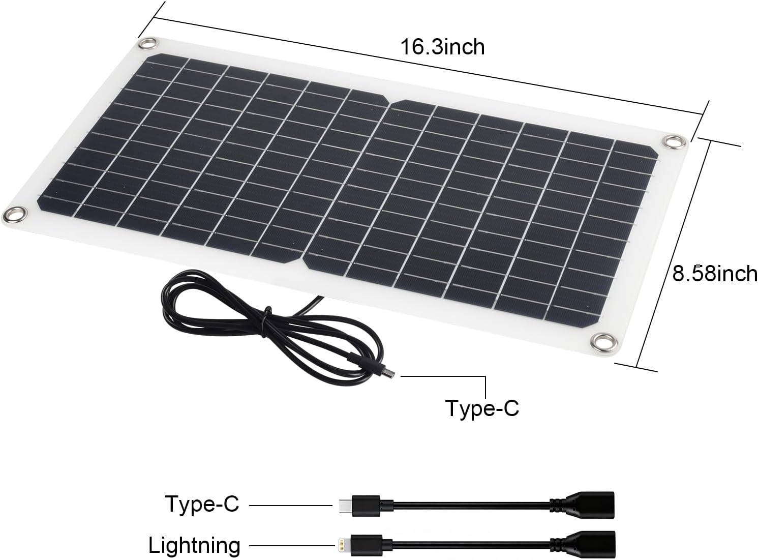 15W 5V Solar Panel 2.0, Flexible & Waterproof USB C Solar Charger with Type c/Lightning Port, 4-Core Cable & No Reverse Current for Camping, Outdoor Camera, Fan, Water Pump image 5