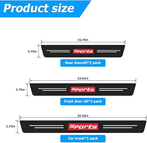 Miniatura 2 de 4 protectores de umbral de puerta de automóvil y 1 protector de parachoques trasero tiras de cubierta de fibra de carbono antiarañazos calcomanía de