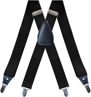 [Lixgoma] サスペンダー メンズ 4クリップ 伸縮 調節可能 ズボン吊り クロスバック 金属クリップ 耐久性 フォーマル カジュアル ブラック 1個入り