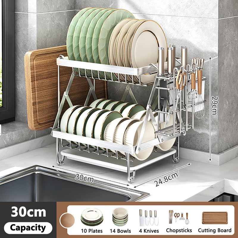 Escurreplatos, Organizador De Cocina De Doble Capa con Escurridor, Escurridor de Platos De Gran Capacidad Y Estante De Almacenamiento para Barras De Cocina