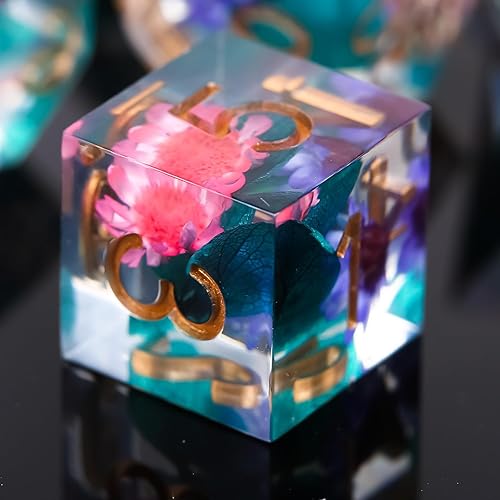 Juego de dados DND, dados de mazmorras y dragones, hecho a mano, borde afilado, 7 troqueles de resina D&D con estuche de dados de regalo para juego