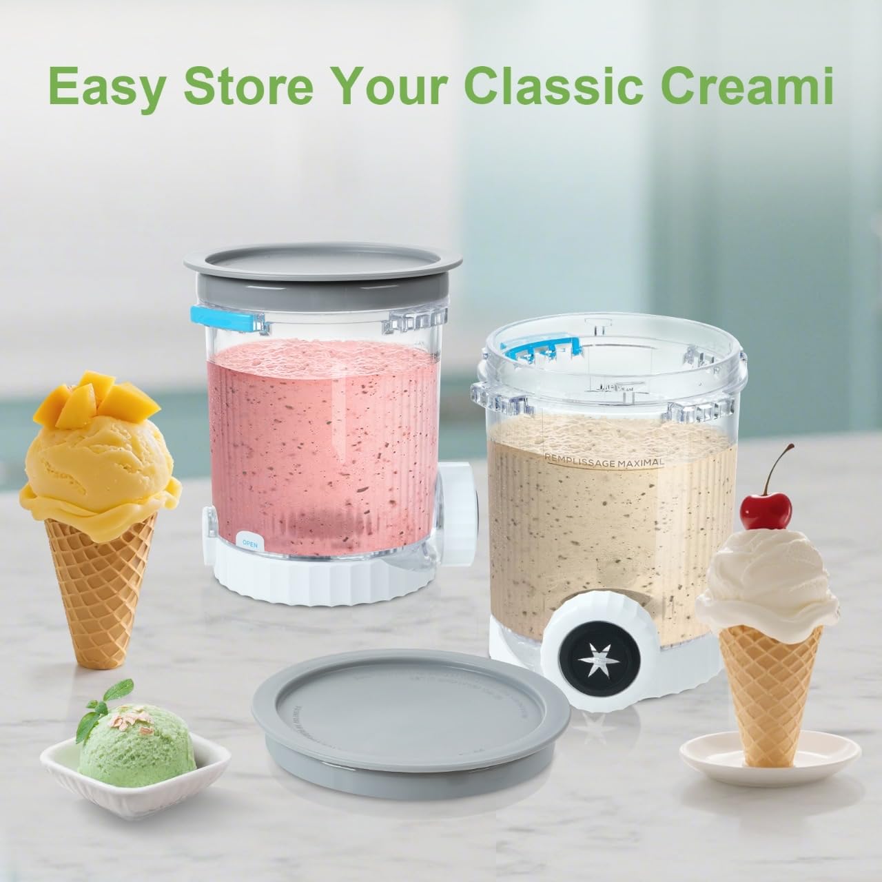 4 Stück Pint Behälter für Ninja CREAMi Scoop & Swirl Eismaschine | Swirl Pints und Deckel kompatibel mit Ninja NC700 NC701EU NC701EUSTGD Serie, BPA-frei & Spülmaschinenfest (farbige Deckel)