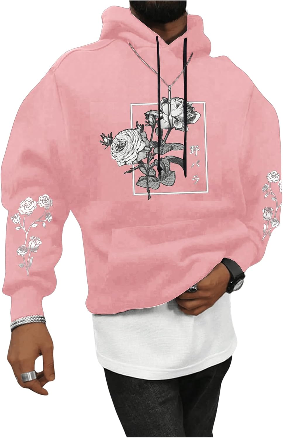 SOLY HUX Men's Floral Print Casual Graphic Hoodies Drawstring Long Sleeve Pullover Sweatshirt - Image 5