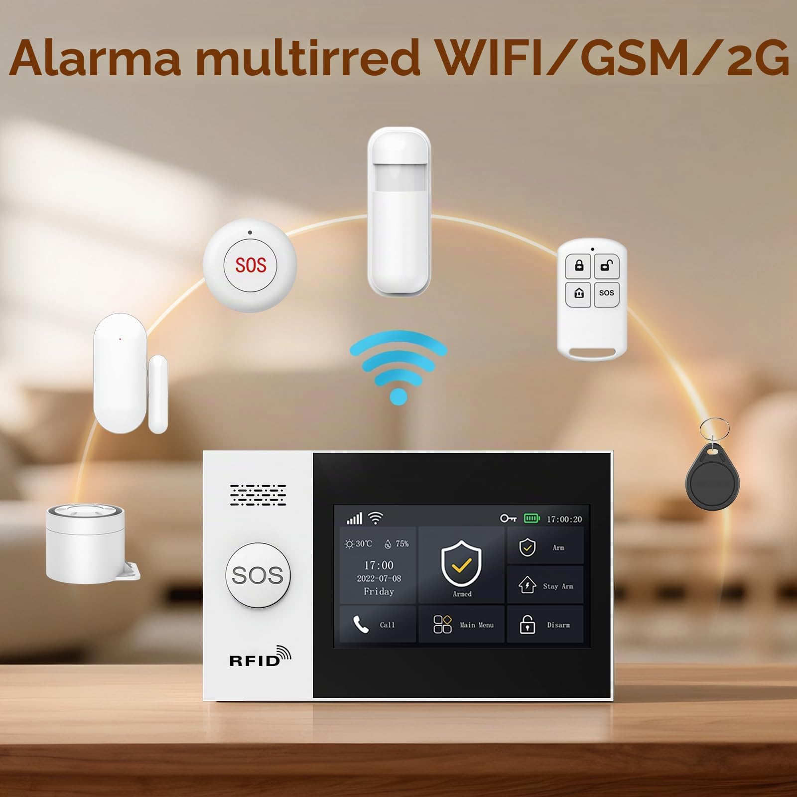 Sistema de alarma inalámbrico inteligente para el hogar, sistema de alarma con pantalla táctil, sistema de alarma WiFi DIY (detector de movimiento, sensor de ventana de puerta, control remoto, sirena