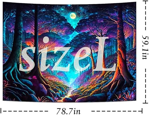 Miniatura 5 de Yuiqear Tapiz de bosque de fantasía, tapiz de árbol de la vida, tapiz Trippy Galaxy Luna, tapices de pared con árboles de bosque brumoso, tapiz