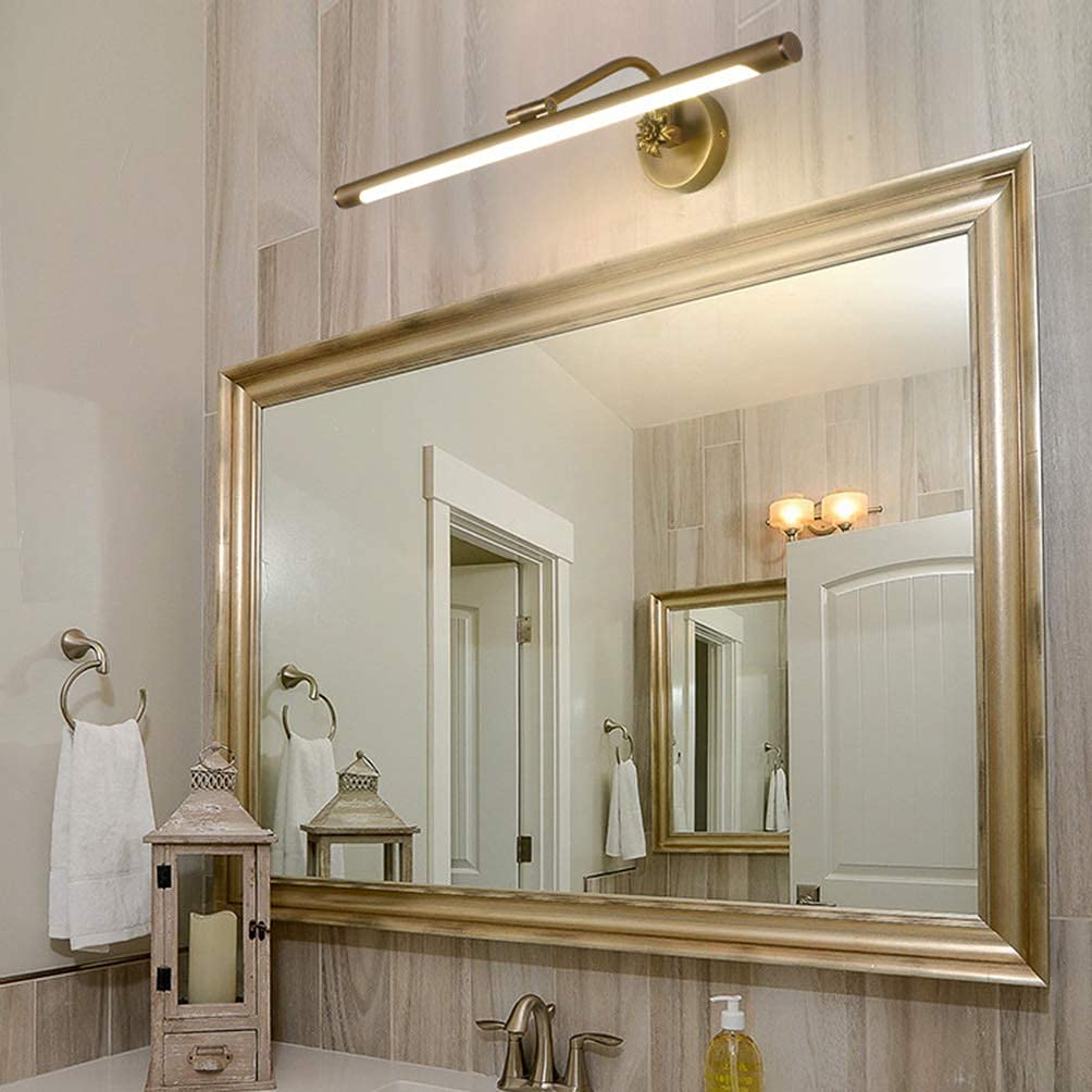 Lampada da specchio a LED in ottone retrò, applique da parete per bagno antico vintage, lampada da trucco per specchi, toletta, camera da letto, 4000K, Ottone, L45CM/9W (Nero L100CM/2 Interessan