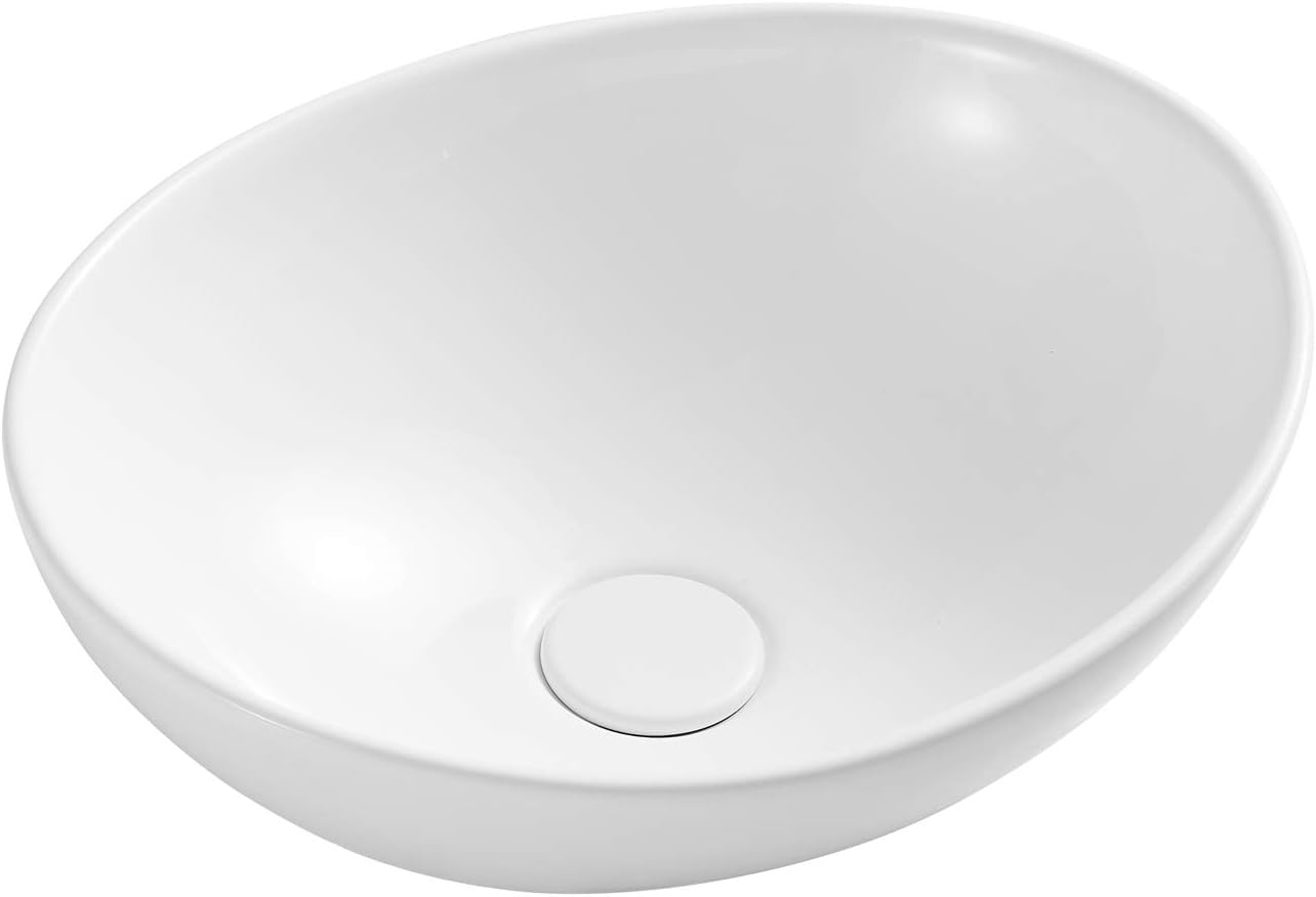 Eridanus Lavabo Ovalado para encimera de baño, Lavabo Ovalado de cerámica Blanca, Lavabo para Lavabo (40 x 33 x 14,5 cm)
