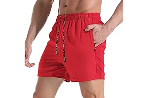 Red Gym Shorts Men 5 Inch Quick-Dry Athletic Shorts with Zipper Pockets