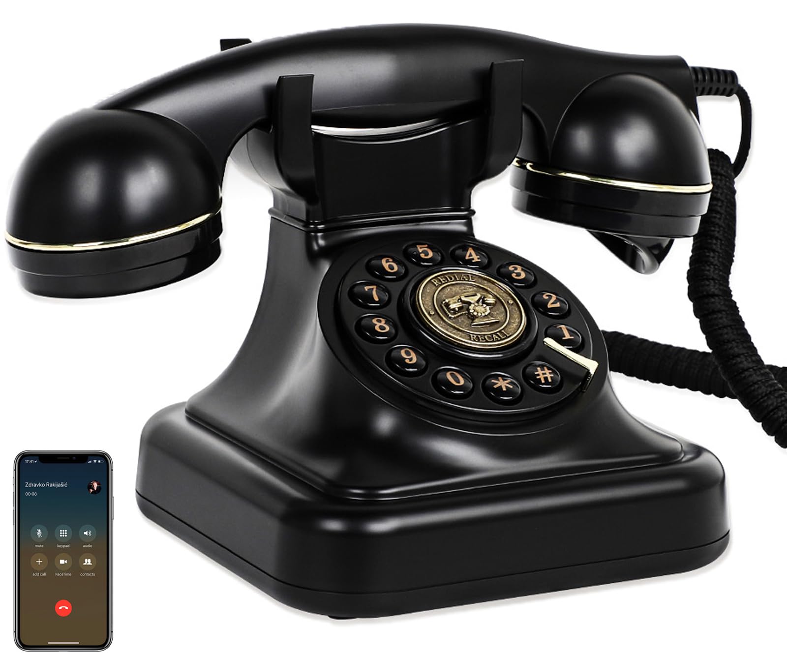 Bluetooth Retro Phone Landline Telephone,Bluetooth Home Phone with Speakerphone,Voice Assistant, Volume Control,Music Playback,USB Rechargeable,Hands-Free Calling for Bedroom, Home & Office-image-6