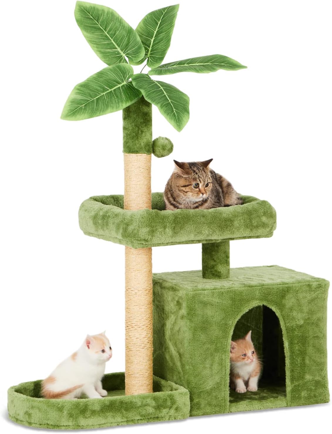 FJJRTWDG The Exquisite Plush Tree Tower Cat Bed with Green Leaves is an Artificial Pet Bed, Suitable for Indoor Pets Suitable for Indoor Pets(Pink)