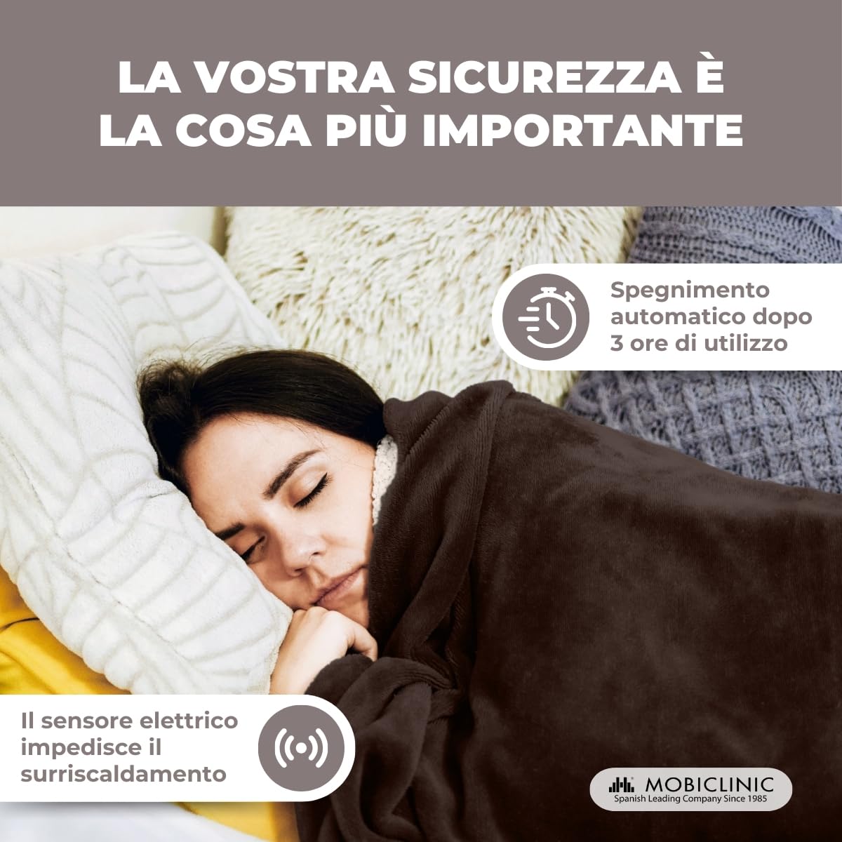 Mobiclinic, Coperta elettrica, Termica con telecomando, Consumo molto basso, 160x120 cm, Temperatura regolabile su 3 livelli, Per letto e divano, Lavabile, Spegnimento automatico