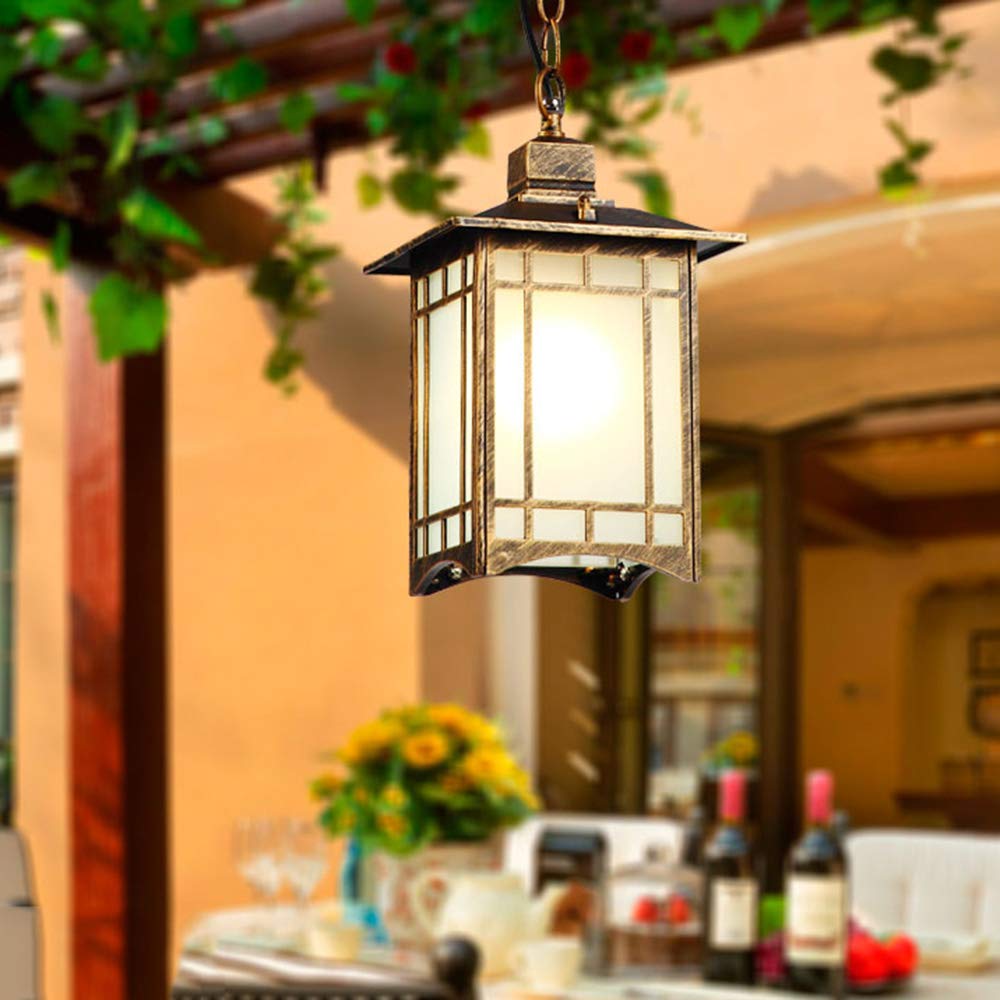 Retro Schwarz/Gold Außen Hängeleuchte Wasserdichter IP54 Industrie Pendelleuchte Aluminium Glas Höhenverstellbar Hängelampe Garten Balkon Flur Club Cafe Pendant Light 18.8 * 30.5cm E27
