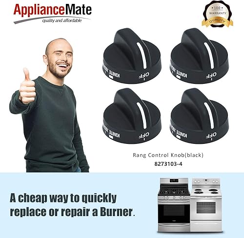 Miniatura 6 de Control Konb 8273103 - Pomo de control para estufa de gas, color negro, compatible con horno, repuesto WP8273103, WP8273103VP, 8273107, paquete de 4