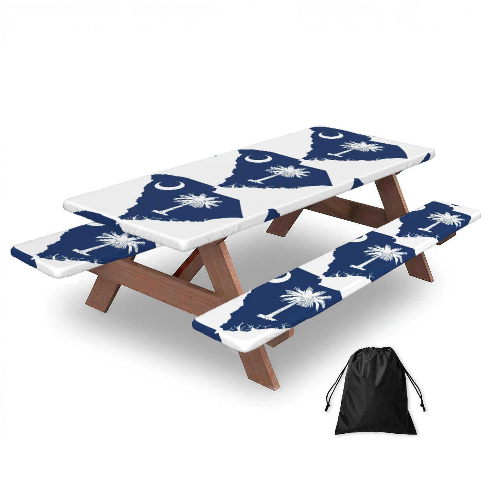 Yqxwjl Black South Carolina Flag Map Print Camping Essentials Waterproof Camping Table And Bench Cover With Drawstring Bag 183 Cm