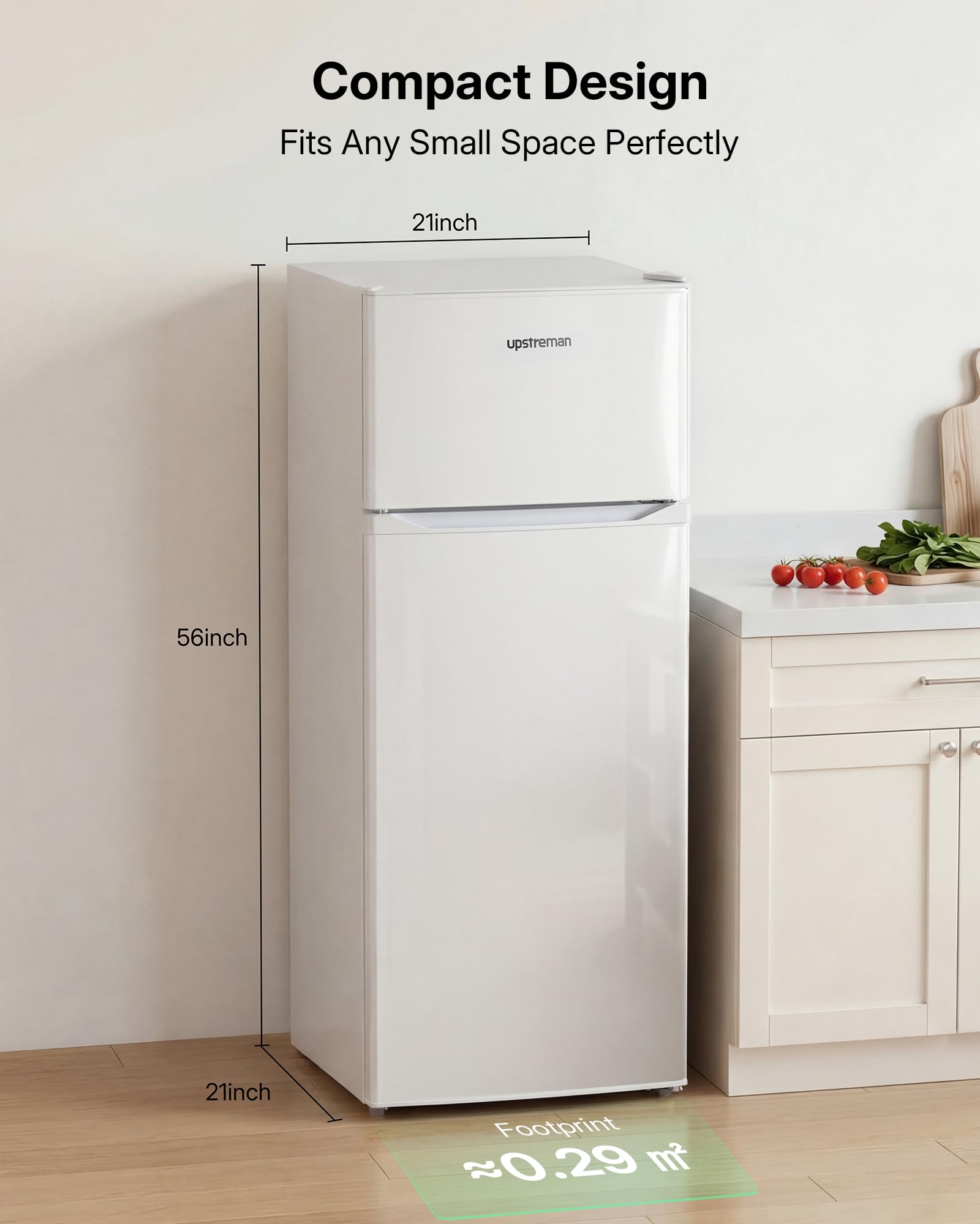 Upstreman 7.7 Cu Ft White Large Capacity Refrigerator With Freezer, Energy Efficient Compact Refrigerator, Adjustable Thermostat & Reversible Door For Apartment, Dorm, Office, Kitchen，White (Bd-75) on Fridge.com - View 3